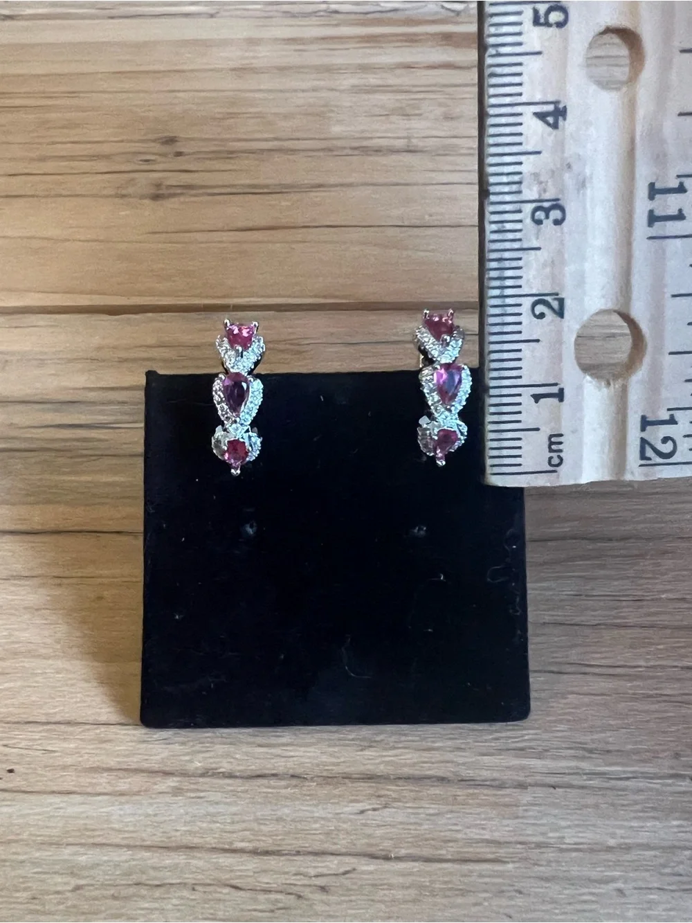 Pink Teardrop Shape Hoop Earrings with Clear Accents - Silver Tone Hardware-NWOT